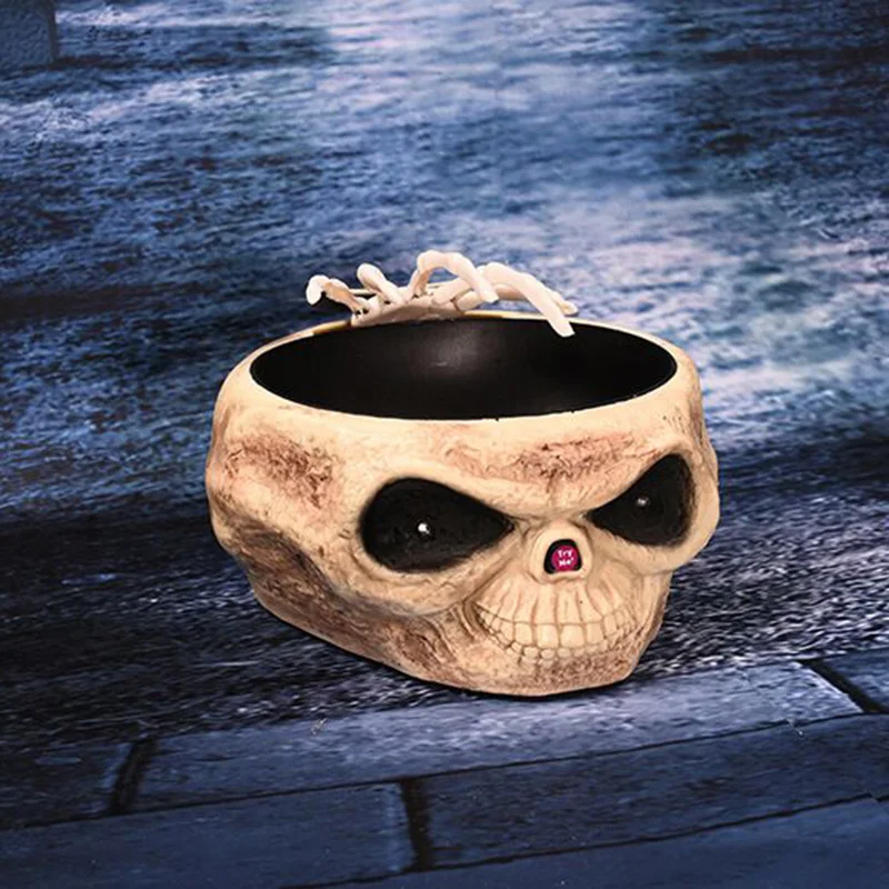 Высокий Хэллоуин конфеты чаша череп с анимированные руки Электрический реквизит