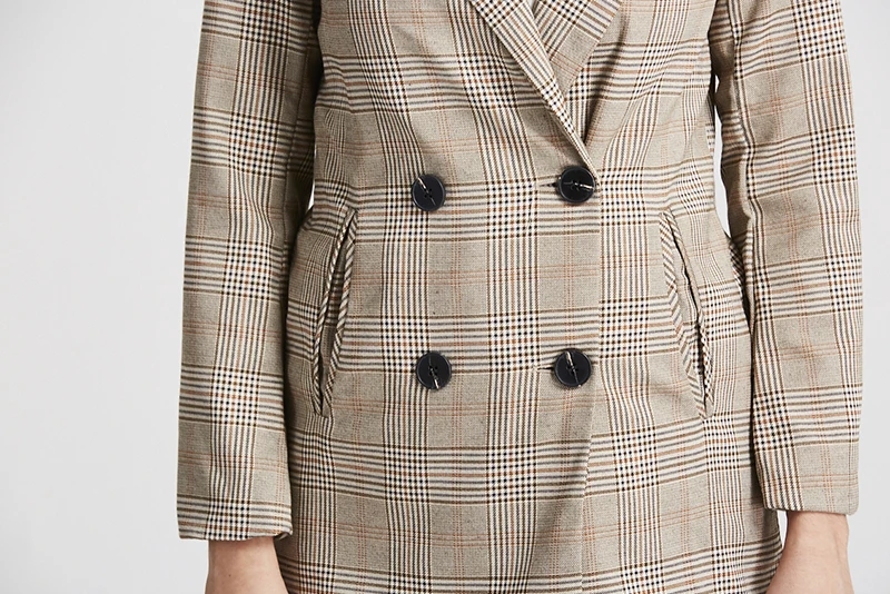 

2020 Spring Autumn Women's Plaid Blazer Jacket Loose Female OL Casual Double Breasted Jackets New Fashion Suits Outwear Coat