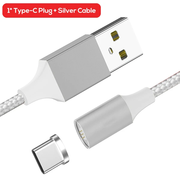 Магнитный мини-кабель-usb для samsung Xiaomi huawei Micro usb type C нейлоновый Плетеный светодиодный кабель USB C для IPhone X XS Max - Цвет: Sliver Type C Cable