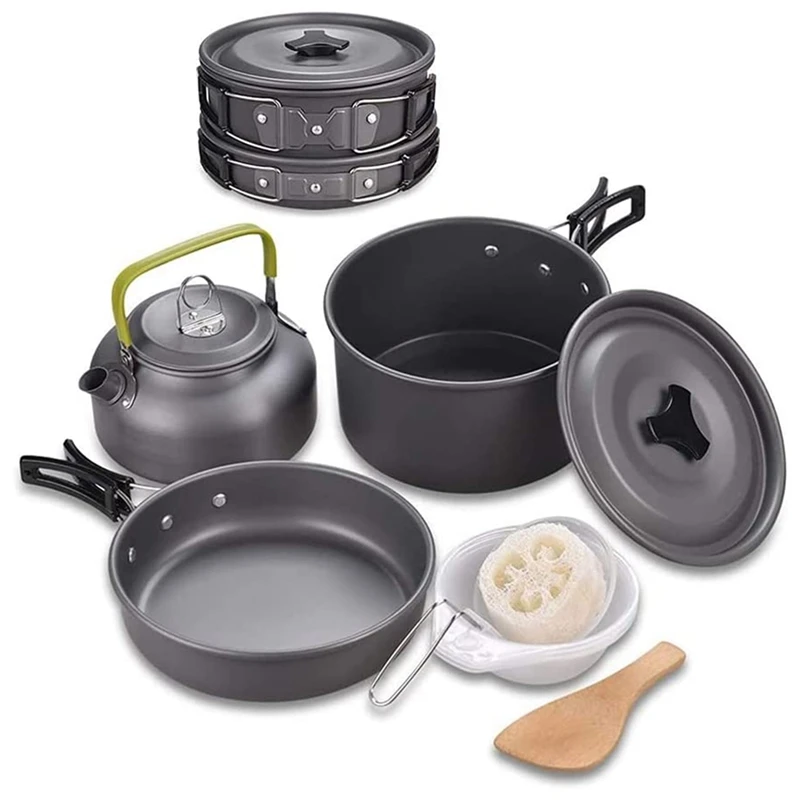 

Набор посуды для кемпинга, набор посуды для открытого воздуха, антипригарная алюминиевая кастрюля, чайник для пешего туризма и пикника
