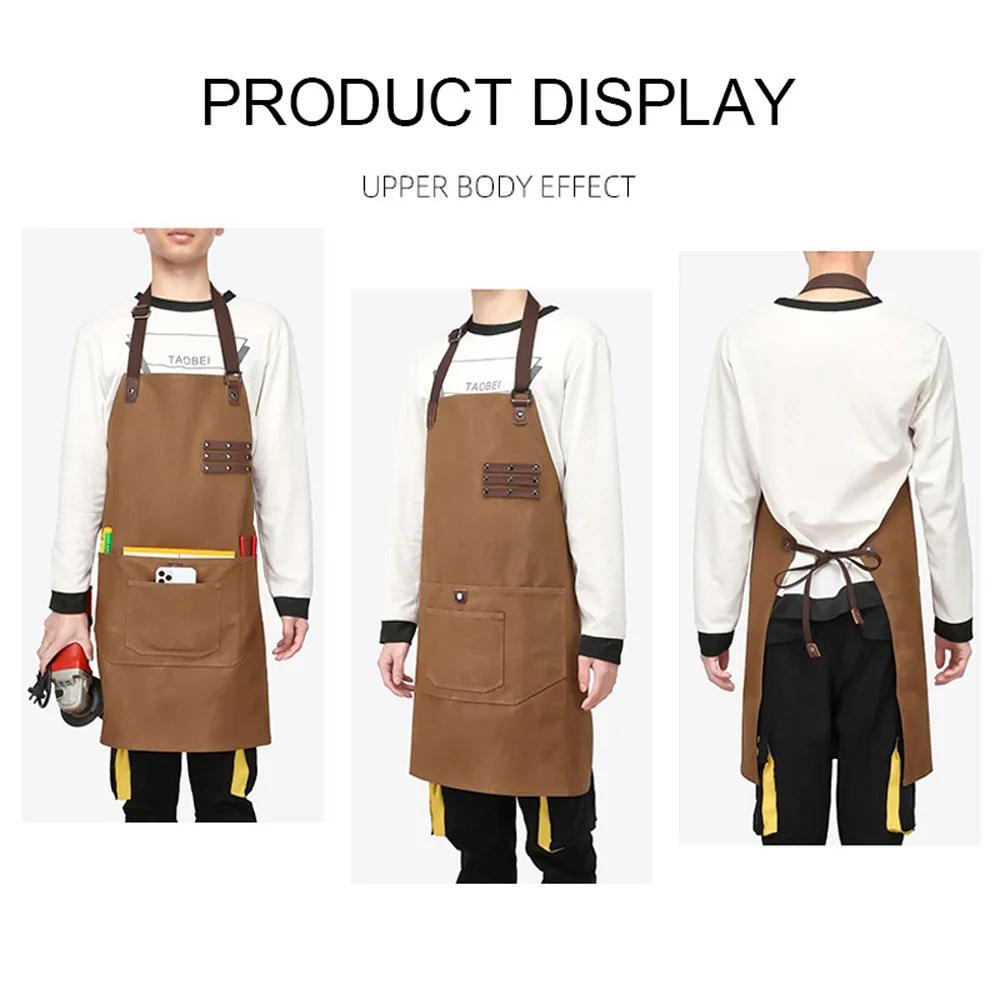 

Woodworking Apron for Men Heavy Duty Canvas Women Work Aprons with Tool Pockets Smart Cross-Back Straps Design Adjustable