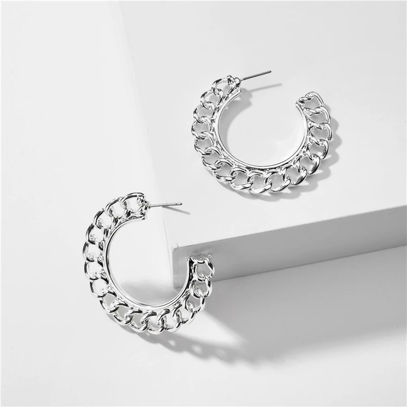 

Joolim Gold & Silver Color Link Chain Hoop Earring Statement Earring 2020 Zinc Alloy Jewelry Drop Shipping Supplier