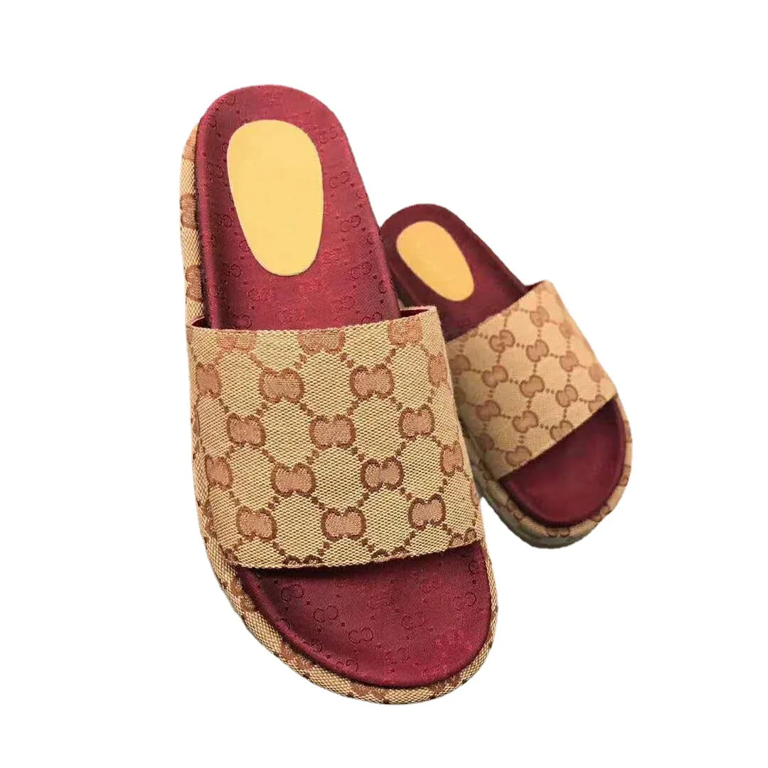 

2021 Fashion Brand Designer Slippers Womens Slipper Chunky Bottom Meeting Embroidery Luxury Leather Sandals Shoes Women Platform