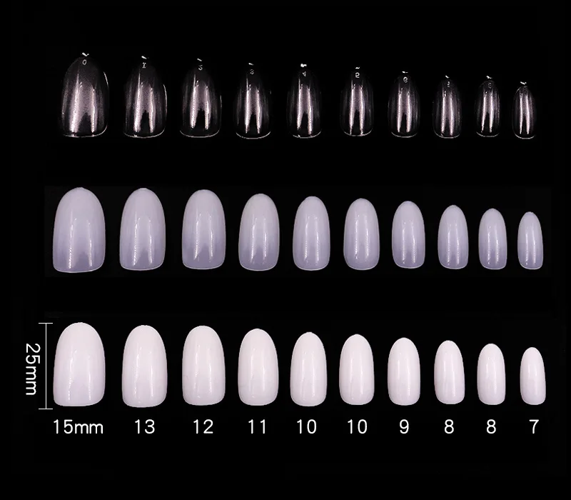 

500pcs Full Coverage Fake Nails Short Oval False Nails Natural White clear 10 Size Press on Nails Accessories Uñas Postizas