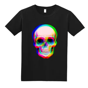 Vaporwave Neon Skull Techno Hipster T Shirts Aesthetic Skull Watercolor Rainbow Space Skull Funny Tshirt for Men Camisa