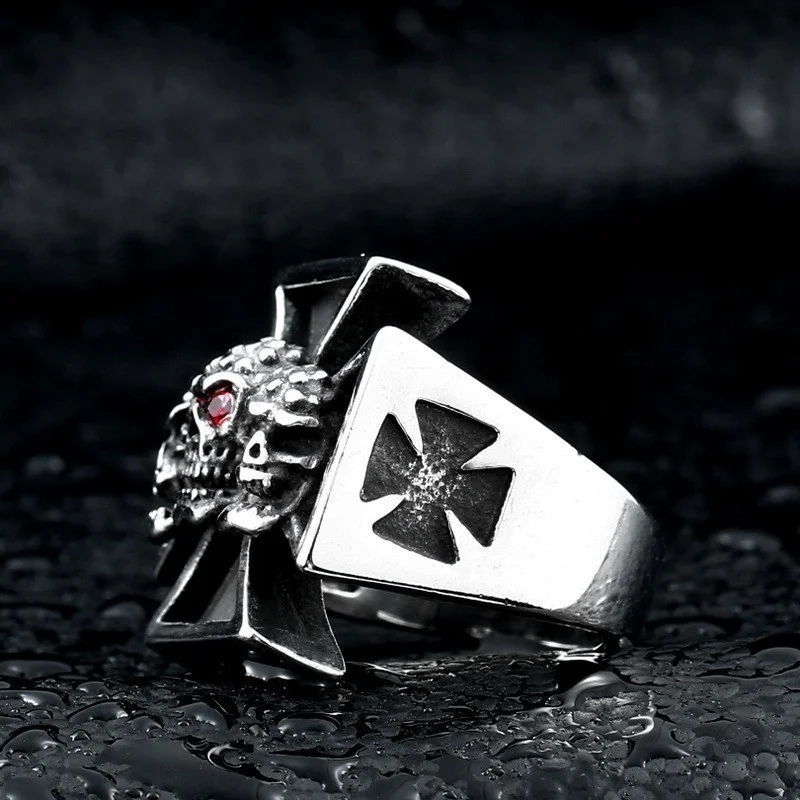 

Trendy Retro Cross Cross Skull Men Domineering Ring Gothic Fashion Locomotive Accessories Hip Hop Rock Jewelry Halloween Gift