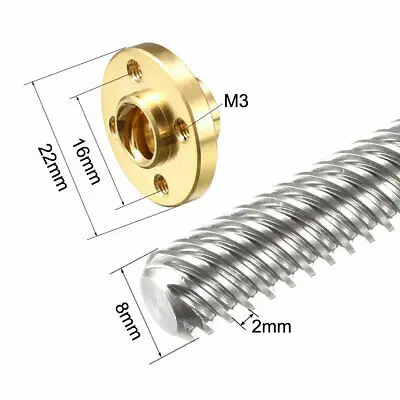 

200mm T8 Pitch 2mm Lead 8mm Lead Screw Rod with Copper Nut for 3D Printer