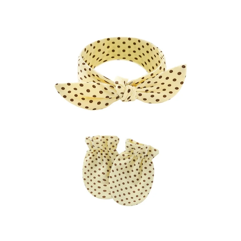 

Baby Anti-scratching Gloves Bow Headband Set Newborn Mittens Hair Band Headwear Kit Shower Gifts