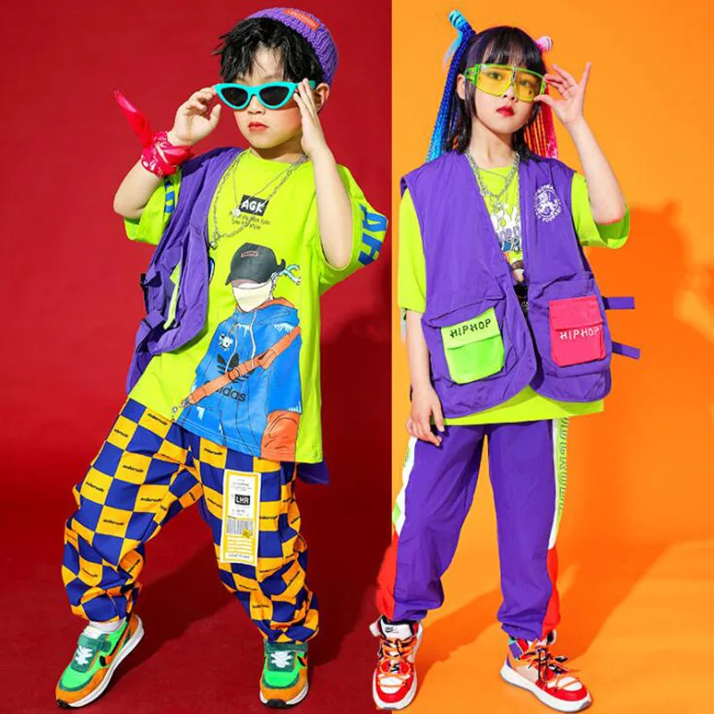 

Kids Concert Show Hip Hop dancing Clothes Green Tshirt Jooger Pants For Singers Girls Boys Carnival Jazz Dance Costumes Outfits