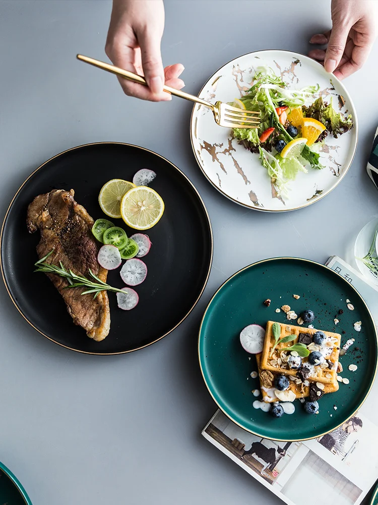 

Withered Nordic minimalist Phnom Penh marbled ceramic western food plate household dish steak plate breakfast plate cutlery tray