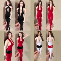 16 scale sexy deep v neck anti dyeing one piece bottoming suit patent leather shorts set for 12 female action figure body