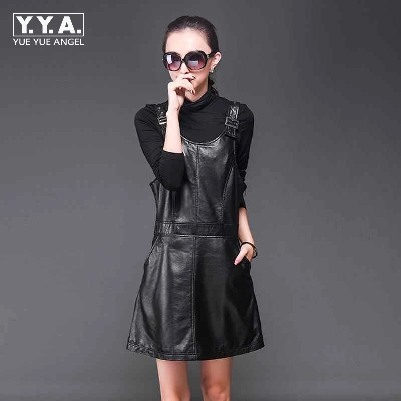 Новинка 2020 свободные платья с высокой талией и кожаными ремешками женское мини