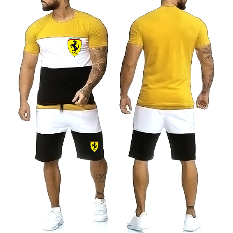 

2021 Summer New Fashion Men's Sports Suit High Street Personalized Printing Sports Short Sleeve Fitness Casual Shorts Suit