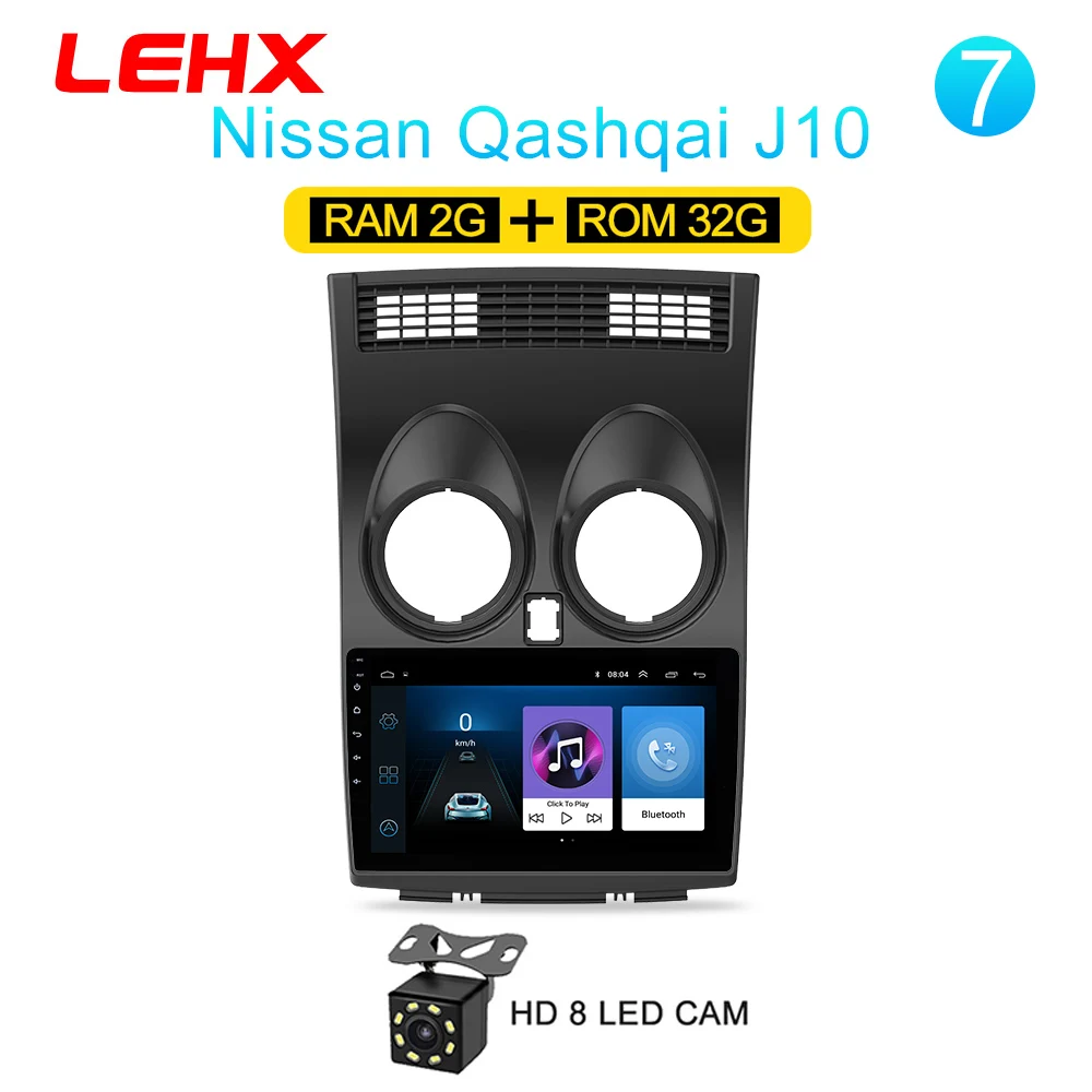 Qashqai-932-CAM LEHX 2 Din Android 8,1 Автомагнитола центральный мультимидиальный плеер навигация gps для Nissan Qashqai 1 J10 2006-2013 2G+ 32G Автомагнитола - Цвет: Qashqai-932-CAM
