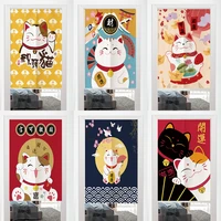 japanese noren hanging curtains lucky cat fengshui printed home kitchen restaurant doorway decor thick costomized half curtains