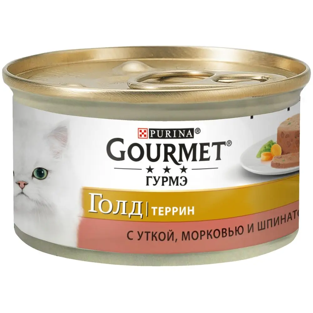 Влажный корм Gourmet Голд Террин (кусочки в паштете) для кошек с уткой морковью и