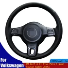 DIY чехол рулевого колеса автомобиля мягкой натуральной кожи черного цвета для Volkswagen VW Golf 6 VI плюс Polo Tiguan Touran Tiguan Caddy Jetta (Фольксваген Джетта)