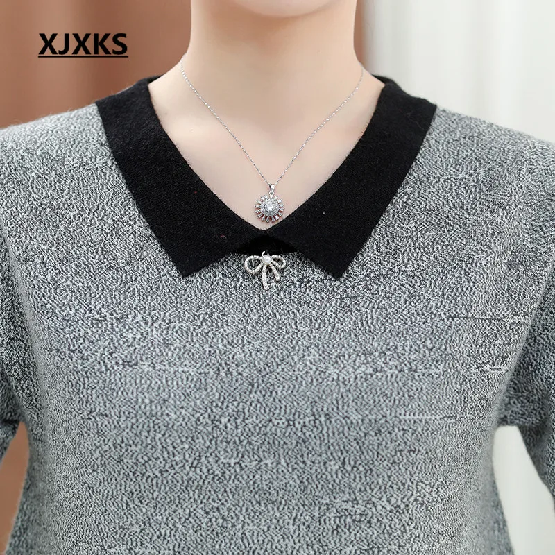 Женский шерстяной пуловер XJXKS Свободный Повседневный вязаный свитер с размера