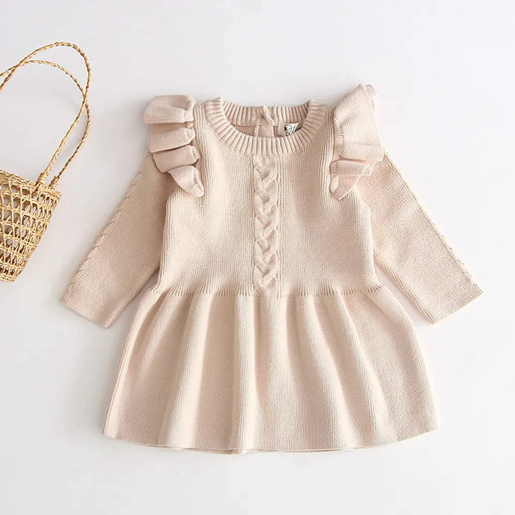 Платье для маленьких девочек; платья для маленьких девочек; vestido infantil vestidos infantil; одежда; повседневная однотонная От 6 месяцев до 4 лет с длинными рукавами и круглым вырезом; Z4