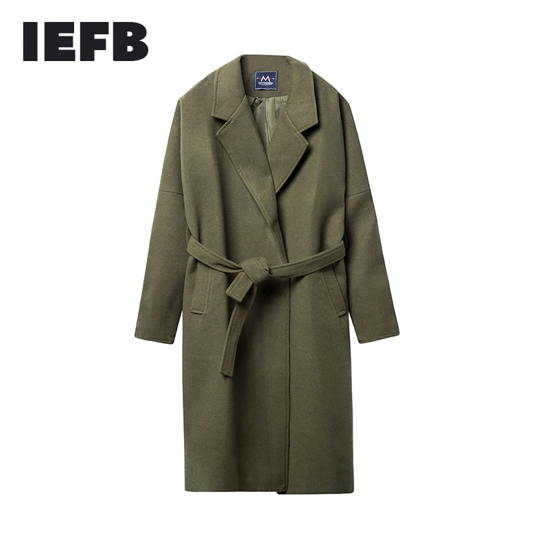 

IEFB /men's wear Overknee Long coat fashion new Thickening Keep Warm Woolen Overcoat Male Tide Loose fitcloth 9Y879