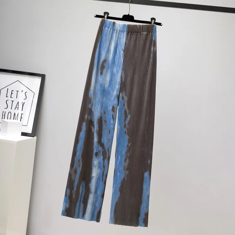 

Wide leg pants women's high waist loose line temperament gorgeous tie dye versatile high loose pants woman pants Casual