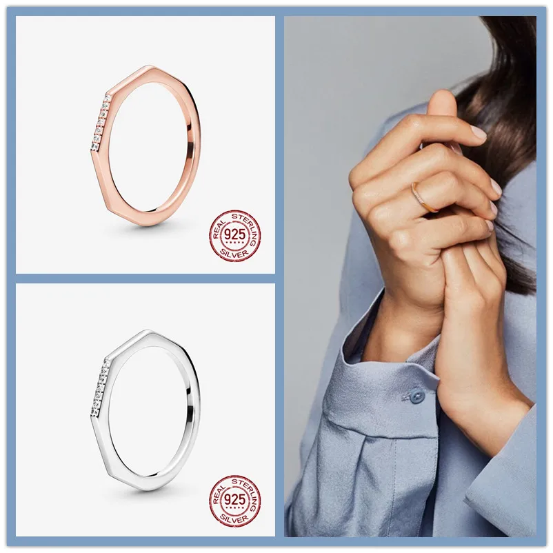 

Women's Rings 2021 New 925 Sterling Silver Polygon Rings Women's Wedding Engagement Jewelry Gift Angel