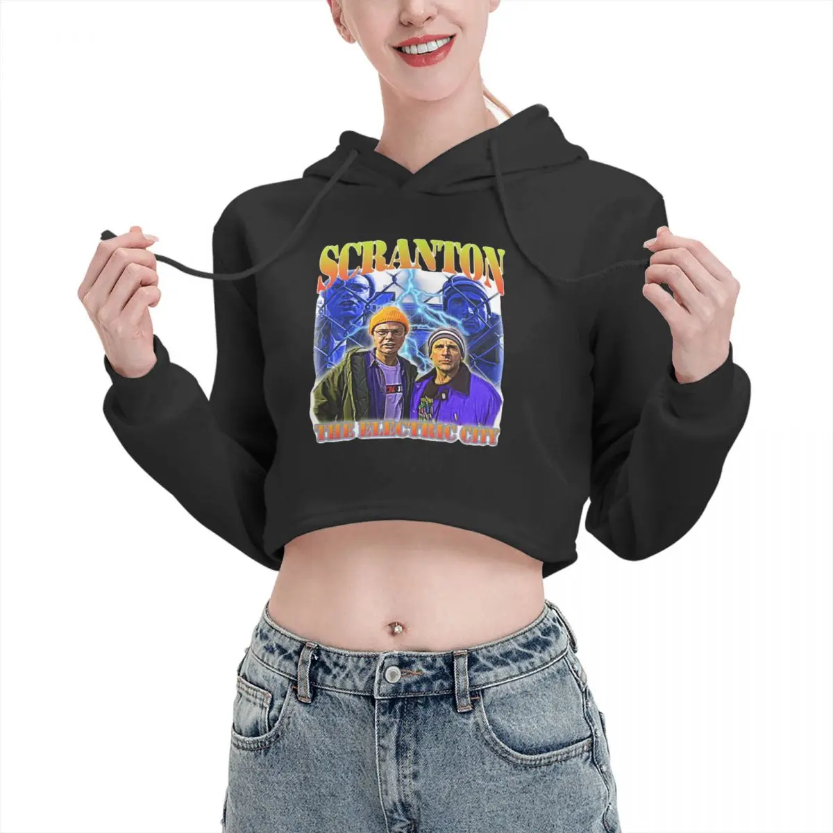 

Scranton The Electric City Woman Cat Ear Cropped Hoodies Novelty Long Sleeve Clothing Printed Hooded Tops