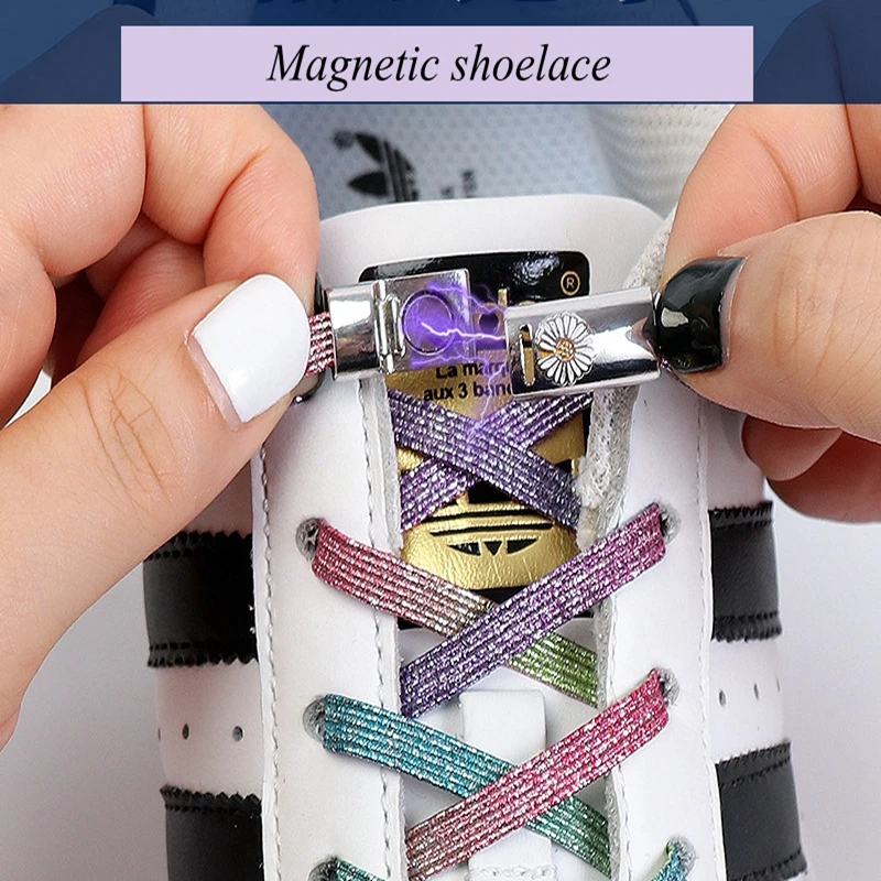 

1pair No Tie Shoelaces Elastic Shoe Laces Daisy Lace Shoelace Sneakers Shoestrings Fit Women and Men Magnetic Buckle