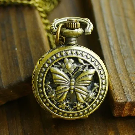 (3062)12pcs/lot Victorian Style Flower Butterfly pocket Watch Necklace pendant Dia 2.7cm | Pocket &amp Fob Watches