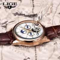 lige new fashion automatic mechanical mens watch leather waterproof watch for men tourbillon sport date clock relogio masculino