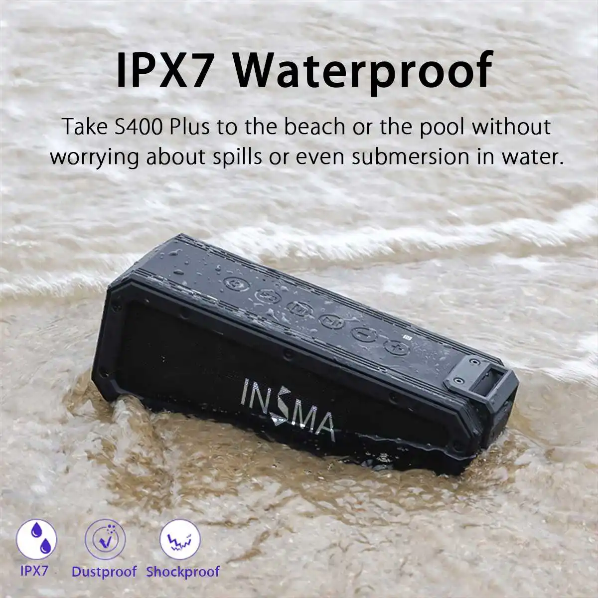 INSMA S400 PLUS 40W bluetooth Speaker NFC Portable Speakers IPX7 Waterproof Subwoofer Outdoor TWS Boombox Wireless Loudspeakers