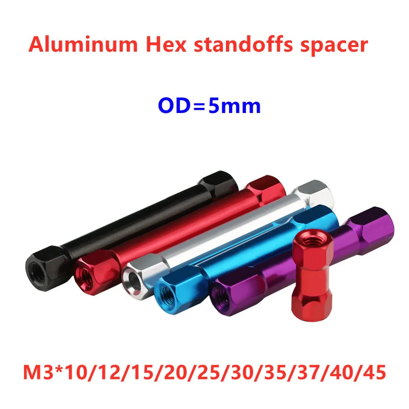 

10 Pieces M3*45 Aluminum Female to Female Hex Nut Standoff Spacer With Red Color Anodized Column for Airplane Model