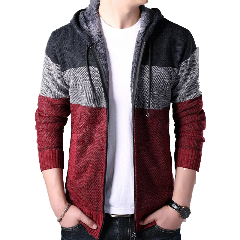 

Men's hooded wool jacket, striped knitted sweater, brand, 3XL, autumn and winter, 2020