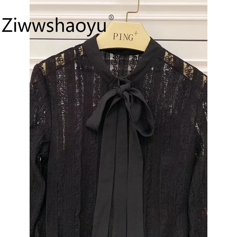 Ziwwshaoyu осенние брендовые сексуальные кружевные черные платья с вышивкой Женские Элегантные вечерние платья миди с эластичной талией и длинным рукавом
