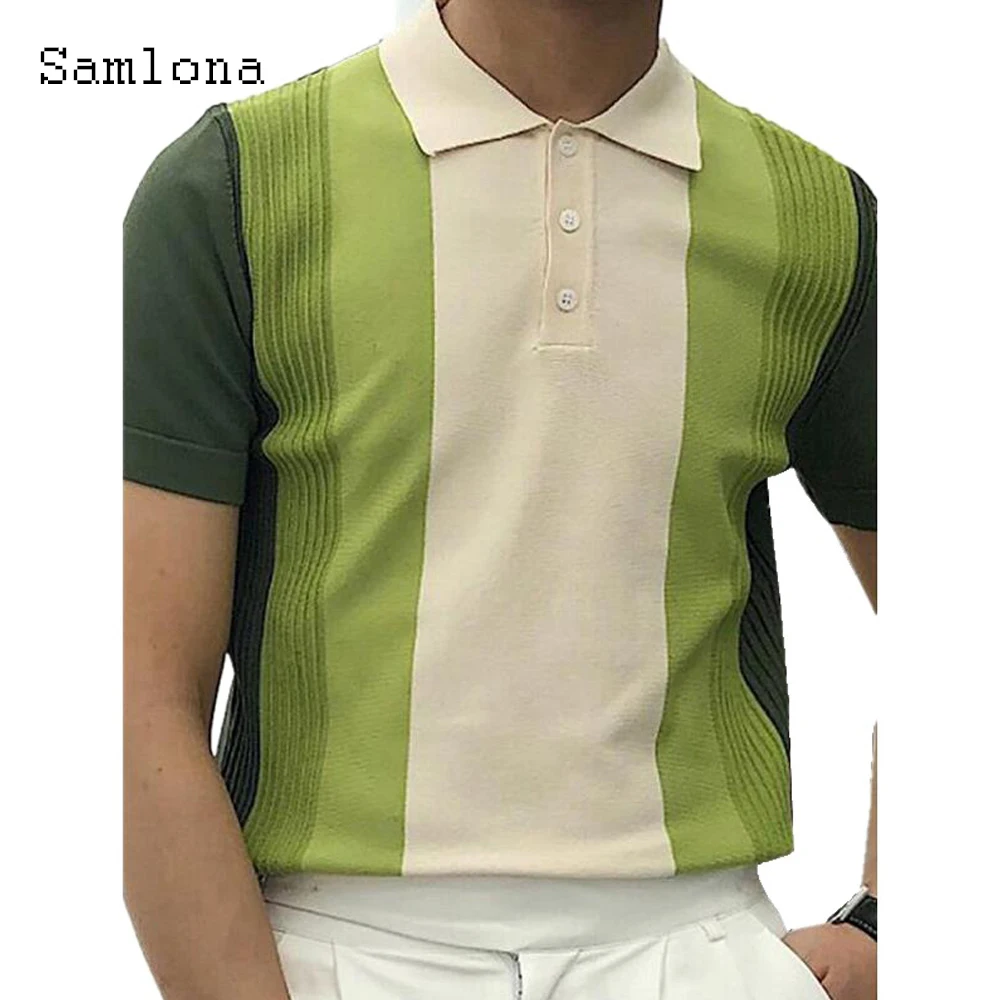 

Samlona 2021 Summer Casual Skinny T-shirt Long Sleeve Men Polo Shirt Zipper Up Tops Streetwear Sexy Men Clothing Plus Size S-3XL