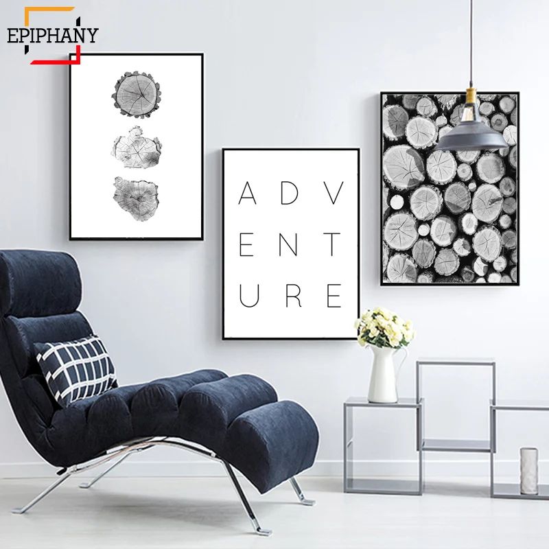 Черно белое дерево кольца печать Приключения путешествия вдохновляющие цитаты