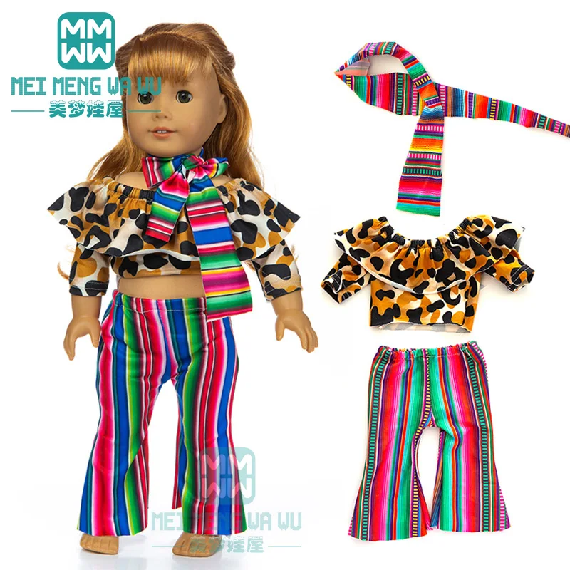 

Clothes for doll fit 43cm baby new born doll fashion casual t-shirt, striped flared pants
