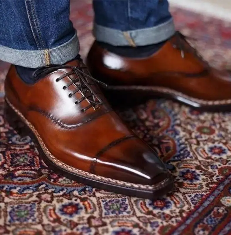 

Men New PU Leather Lace Up Gradient Effect Oxford Leather Shoes Business Dress Shoes Classic Trend Hairstylist Shoes AQ232