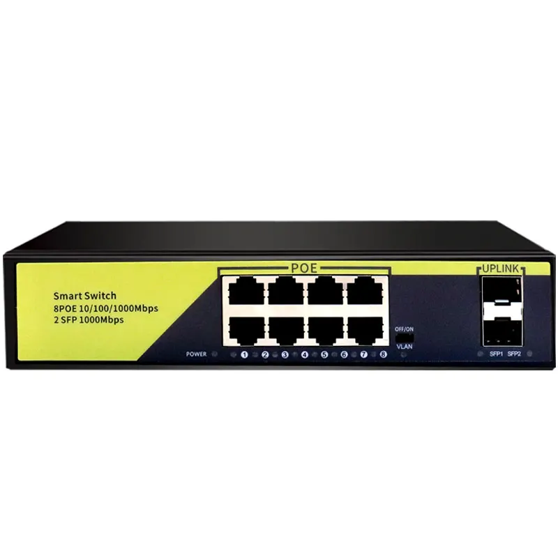 POE Full Gigabit Network Switch 52V 10-Port 10/100/1000M 8 Port POE +2 SFP UPlink Port Switch Ethernet for IP Camera/Wireless AP