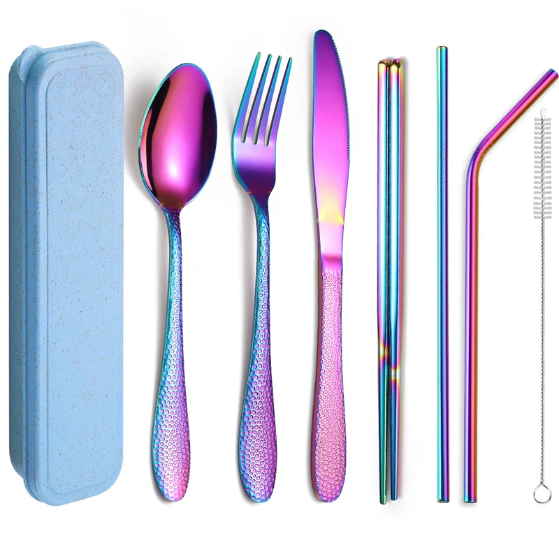 

Black Gold Plated Tableware Dinnerware Set Stainless Steel Flatware Cutlery Set Portable 8Pcs Travel Picnic Knife Fork Spoon