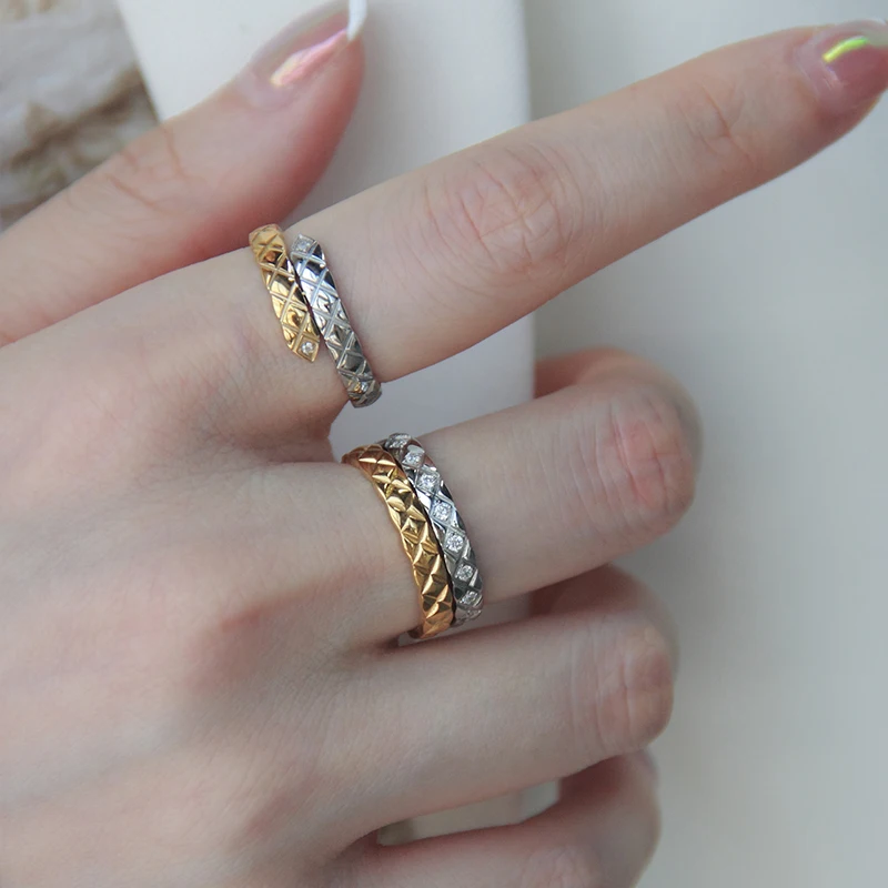 

Timeless Wonder Fancy Geo Zirconia 2 Tone Rings for Women Punk Luxury Designer Party Top Fancy Gothic Korean Rare Ins Boho 2636