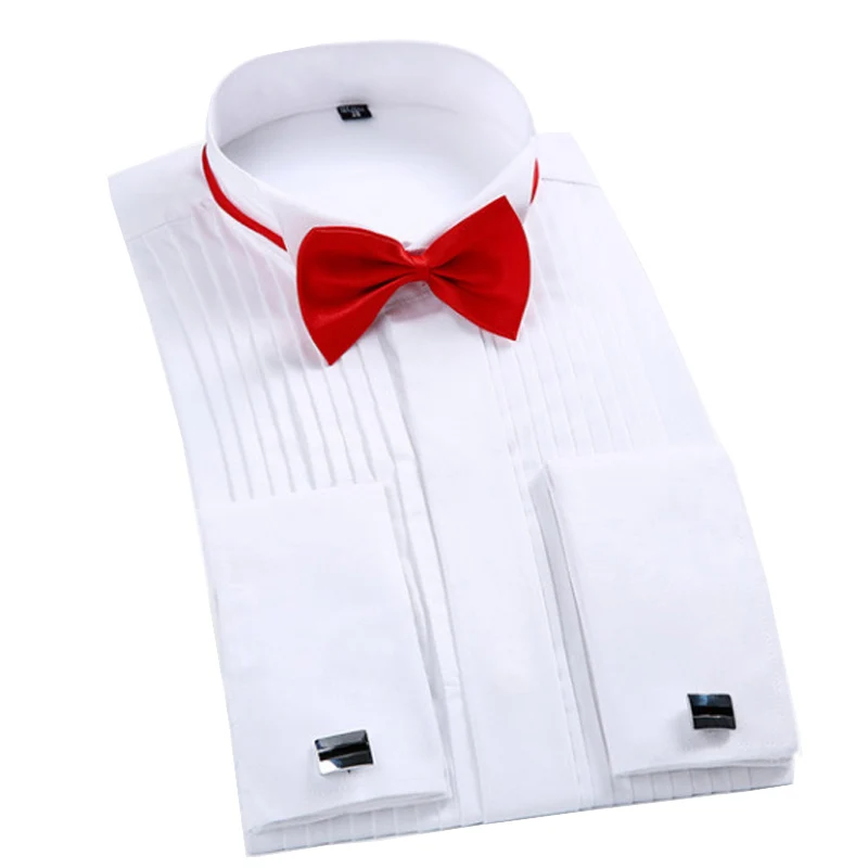 Men's Long Sleeve French Cuff Tuxedo Shirt Wing Tip Collar Solid Color Dress Shirt for Wedding, Bridegroom, and Formal Party image 3