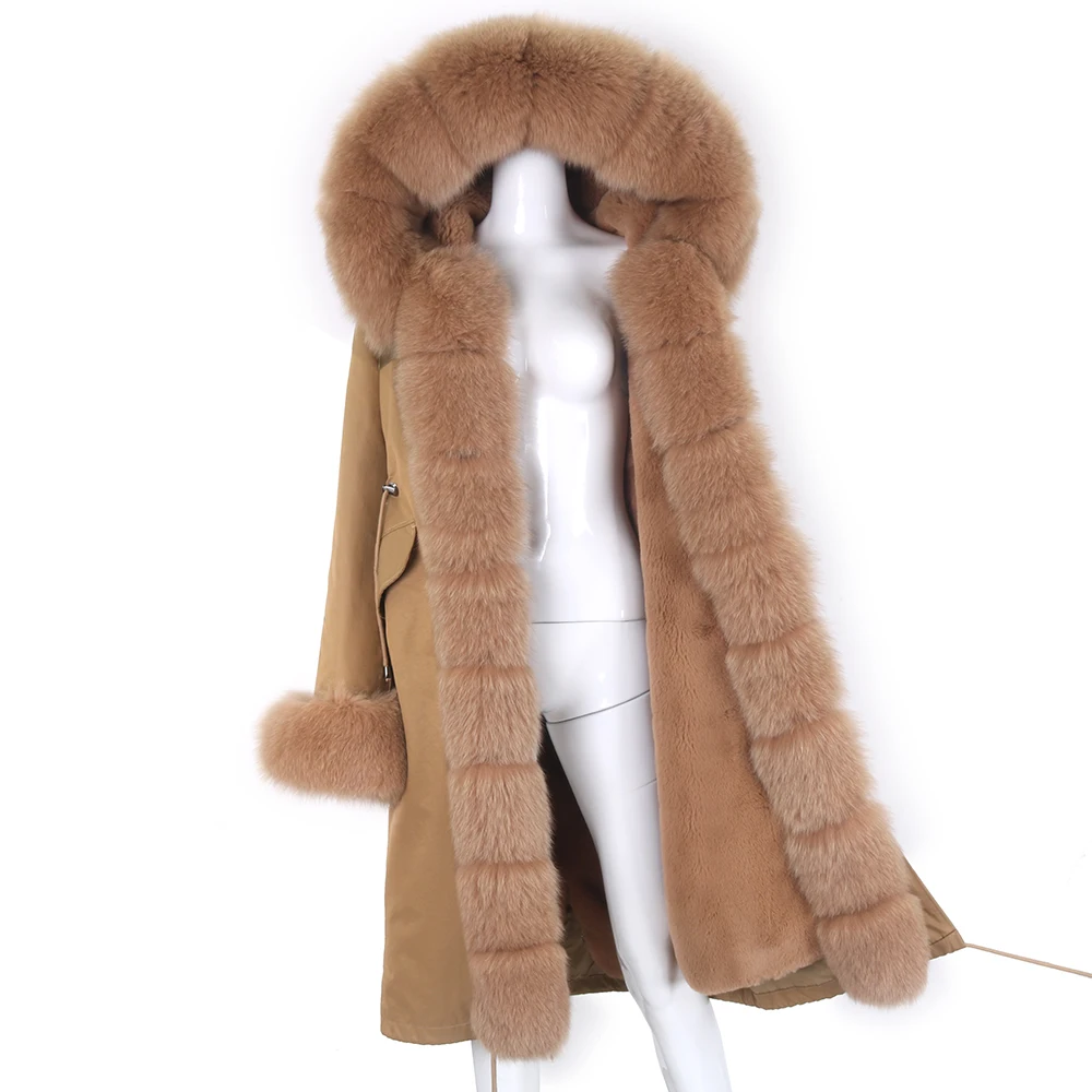 

2021 X-long Parka Female Waterproof Real Fur Coat Winter Jacket Women Natural Fox Fur Hood Collar New Outerwear Detachable