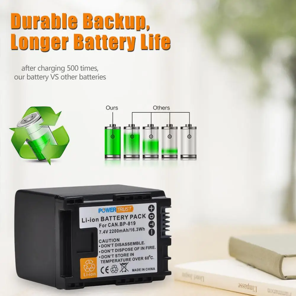 Аккумулятор 2200 мА · ч BP-819 BP 819 + двойное зарядное устройство USB для Canon VIXIA HF10 HF11 HF20