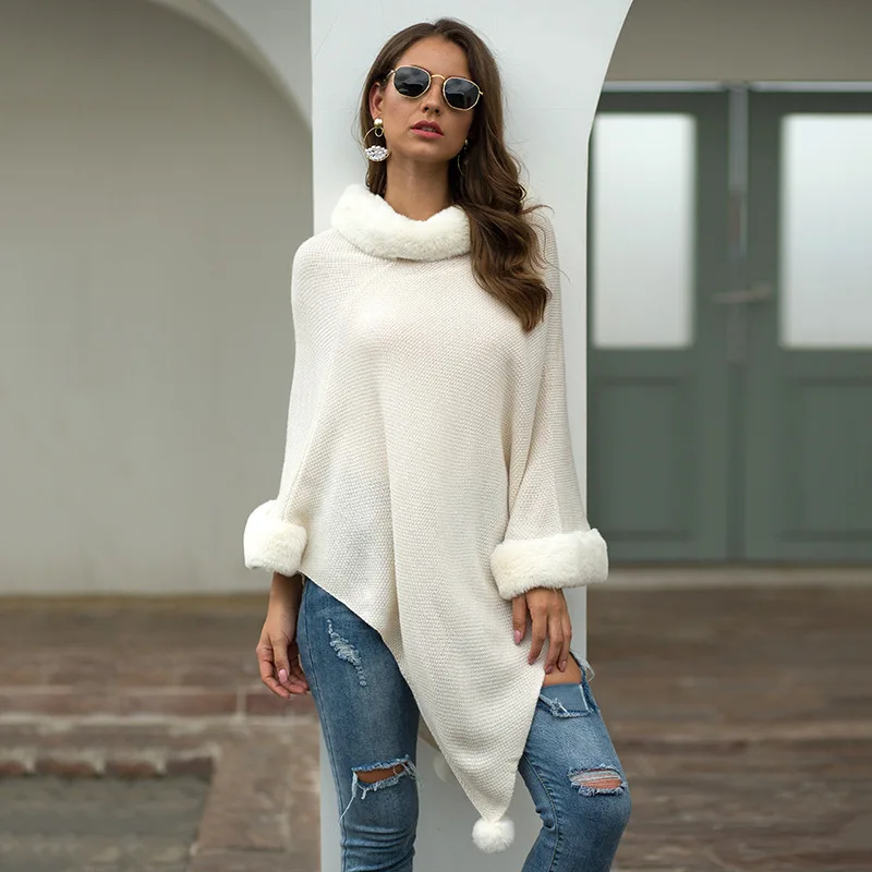 Вязаное пончо с высоким воротником женский свитер женские свитера асимметричным