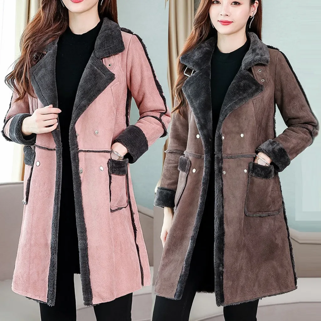 Женская зимняя офисная куртка с отворотом и длинным рукавом утепленная