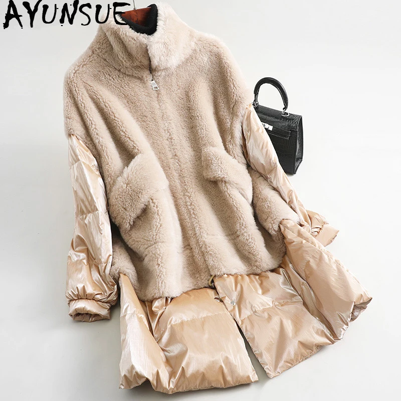 AYUNSUE 2020 натуральная овчина меховое пальто женский шерстяной пуховик зимняя