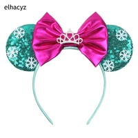 1pc 2021 new cute glitter bow mouse ears headband princess crown girls sequins bow hairband kids headwear diy hair accessories