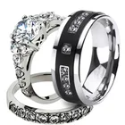 Парные кольца с белым цирконием и кристаллами, модные ювелирные украшения для мужчин и женщин, 2 шт.компл.