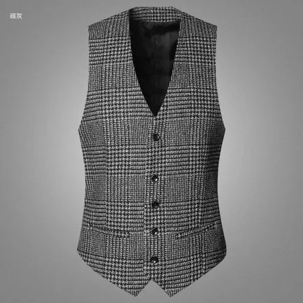 M108-2 charcoal grey Новое поступление зимние Для мужчин шерстяные случайные плед европейский стиль жилет Для мужчин тонкий модный бренд дизайн костюм жилет Модные M108-2 - Цвет: M108-2 charcoal grey